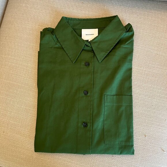 NEW Reformation Will Oversized Shirt Small Grass Green - Picture 4 of 8